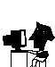 Black and White graphic of person looking at computer monitor.