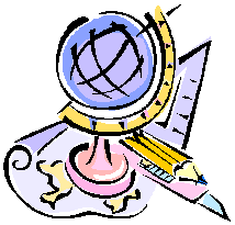 Globe, compass, map, pencil, and ruler in pastel colors.