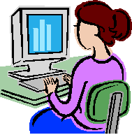 Woman using computer to locate information.
