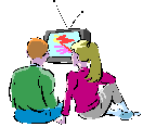 Graphic of a couple watching television.