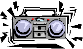 Graphic of a boombox with thumpin' bass.