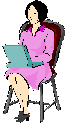 Graphic of a woman in a chair, using a laptop.
