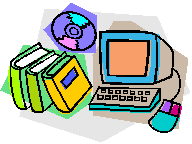 Graphic of a computer, a CD, and books.