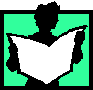 Graphic of silhouetted person reading a newspaper or magazine.