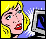 Graphic of an exasperated woman at a computer.