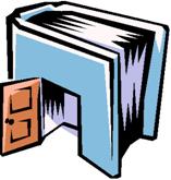 Graphic of a book with an open door in it.