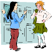 Graphic of teenagers talking in front of lockers.